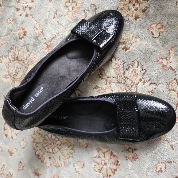 David Tate "Tamis" black snakeskin embossed bow accent flats - Picture 13 of 13